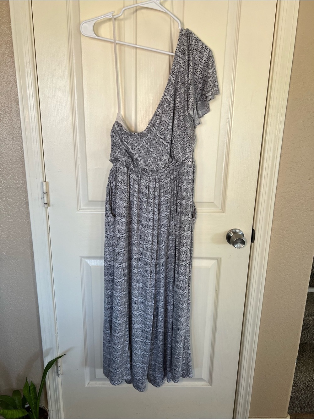 Anthropologie Maeve Jamie One Shoulder Jumpsuit Geometric Print Large